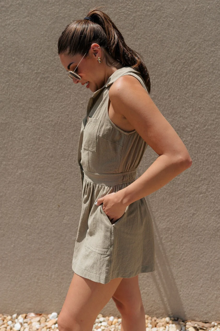 Jasmine Moss Button-Up Sleeveless Romper - Image 6