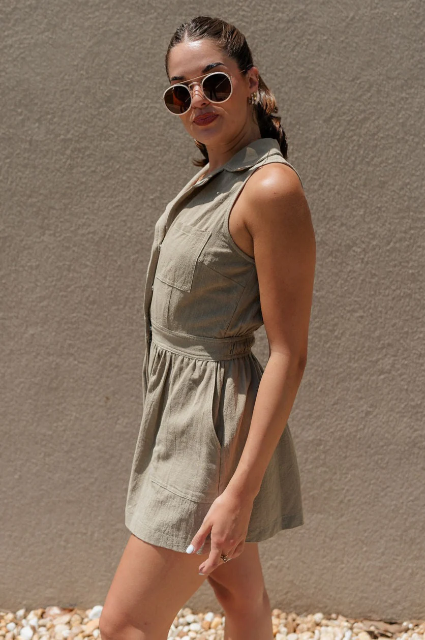 Jasmine Moss Button-Up Sleeveless Romper - Image 7