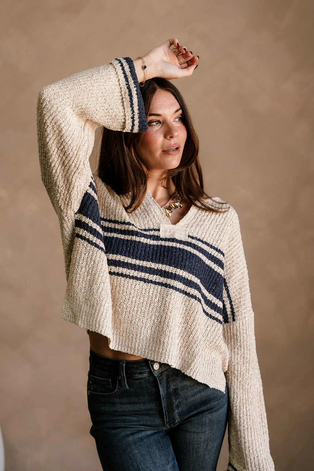 Jayme Taupe & Navy Striped Sweater - Image 3