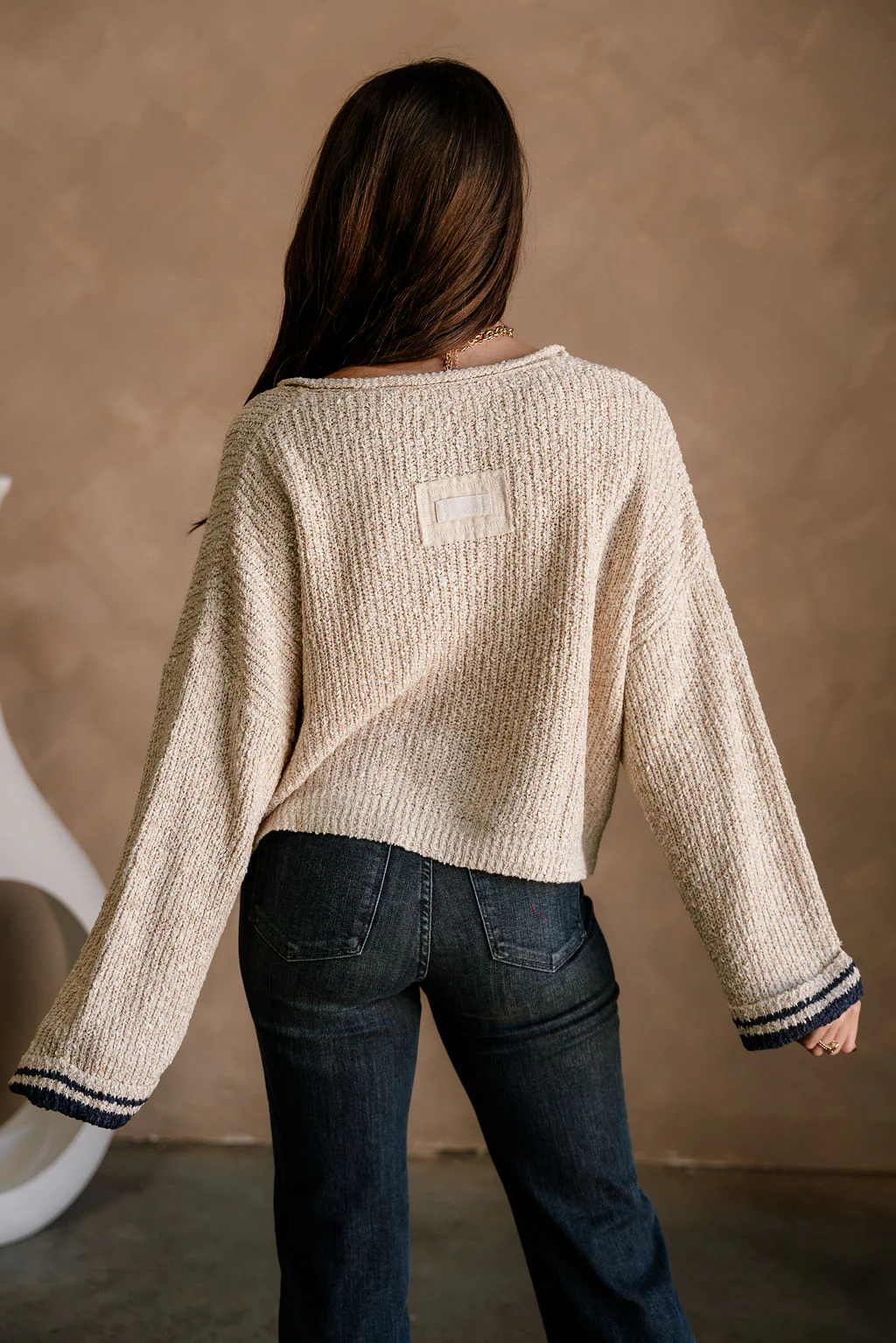Jayme Taupe & Navy Striped Sweater - Image 8