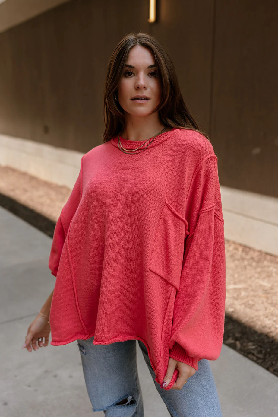 Jeanie Red Coral Balloon Sleeve Sweater - Image 2