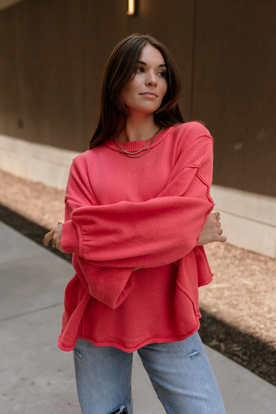 Jeanie Red Coral Balloon Sleeve Sweater - Image 5
