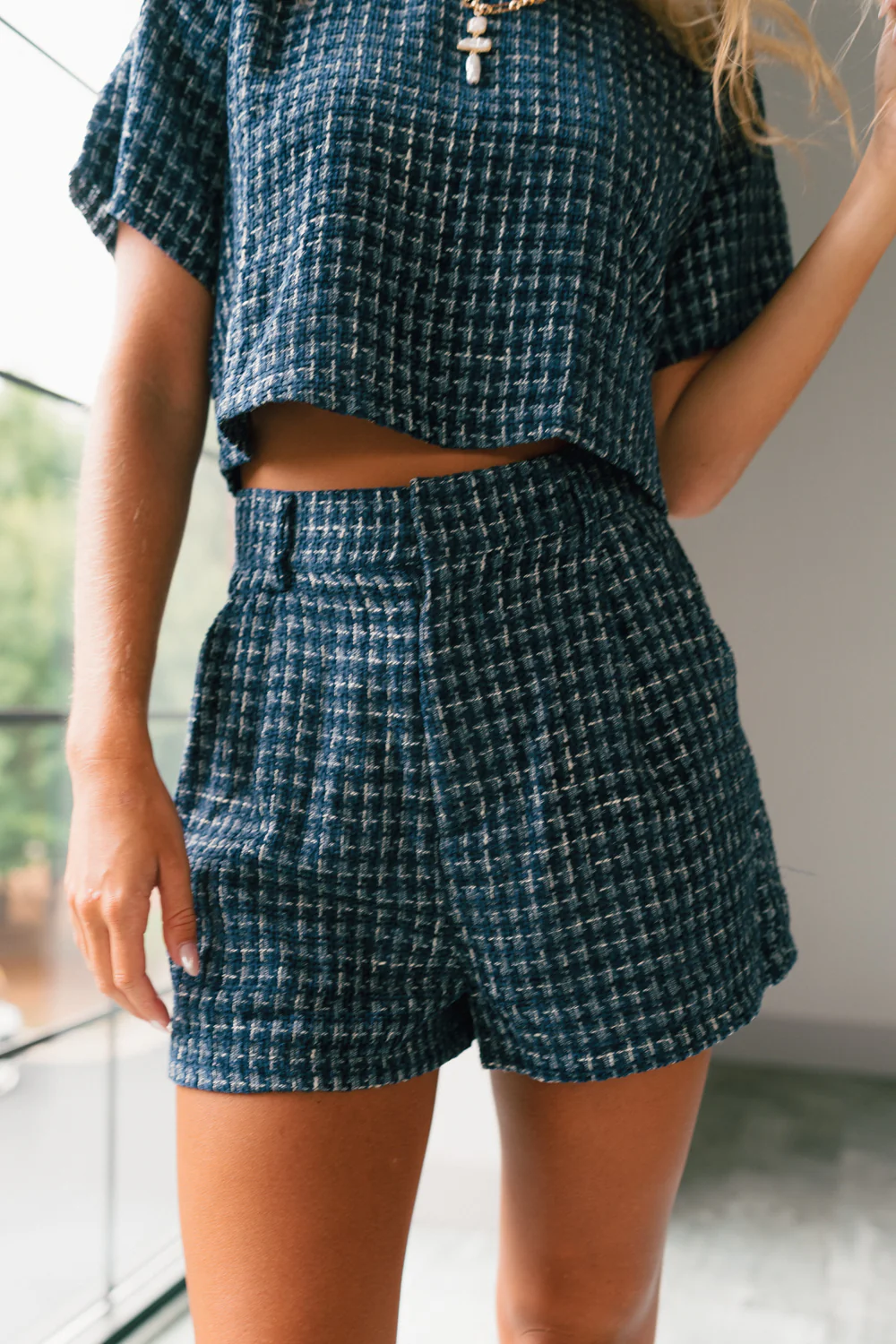 Jemma Navy Tweed Shorts