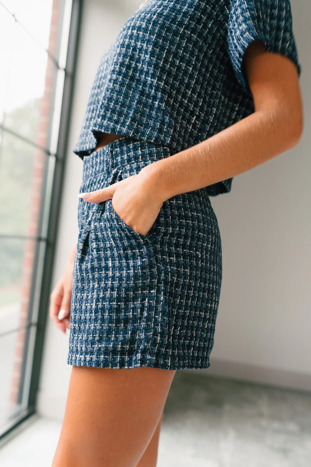 Jemma Navy Tweed Shorts - Image 2
