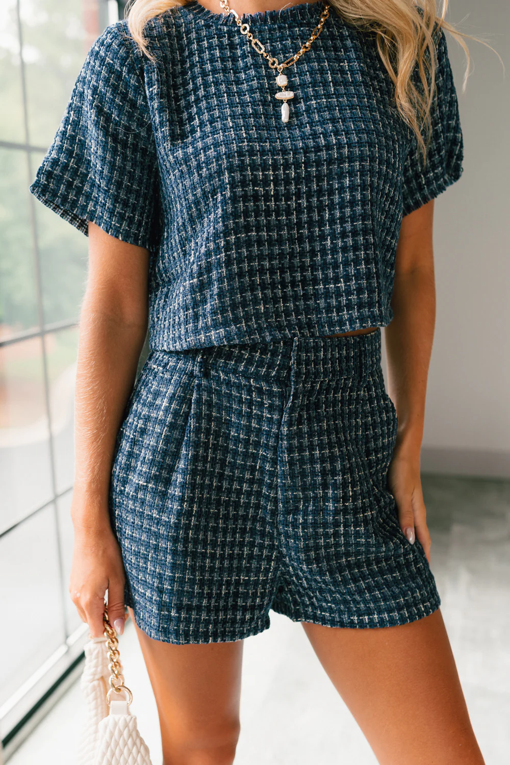 Jemma Navy Tweed Shorts - Image 4