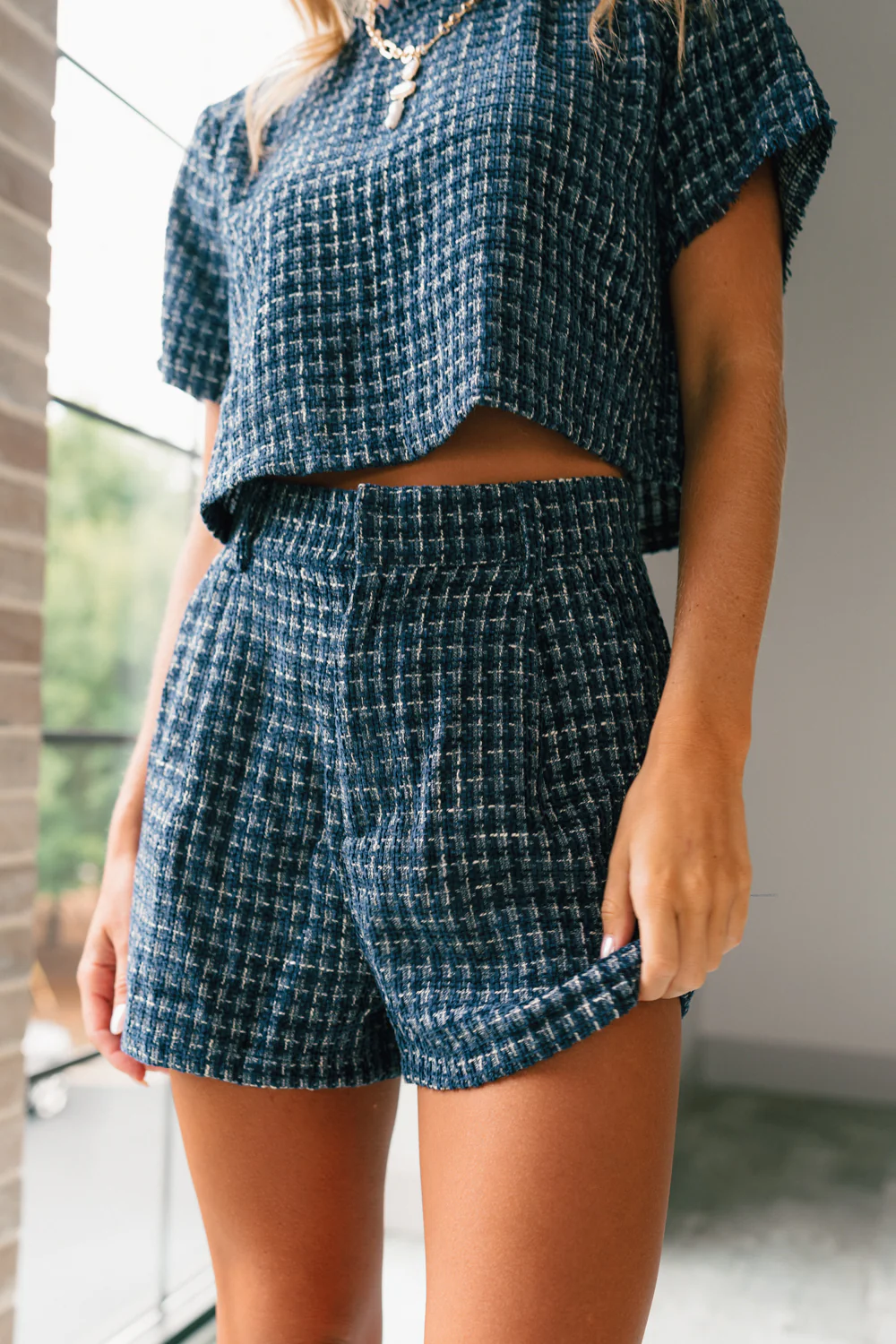 Jemma Navy Tweed Shorts - Image 5