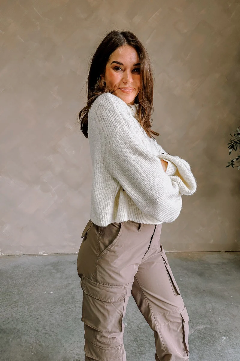 Jenna Cream Cropped Turtleneck Sweater - Image 6