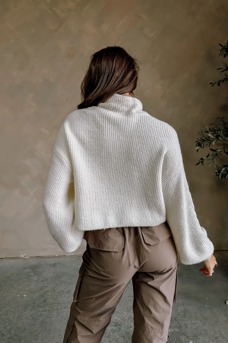Jenna Cream Cropped Turtleneck Sweater - Image 8