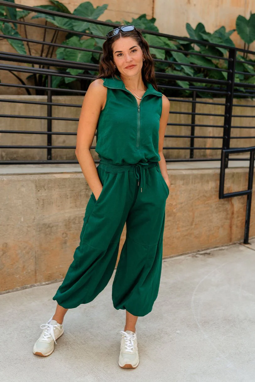 Jenna Dark Green Knit Jumpsuit