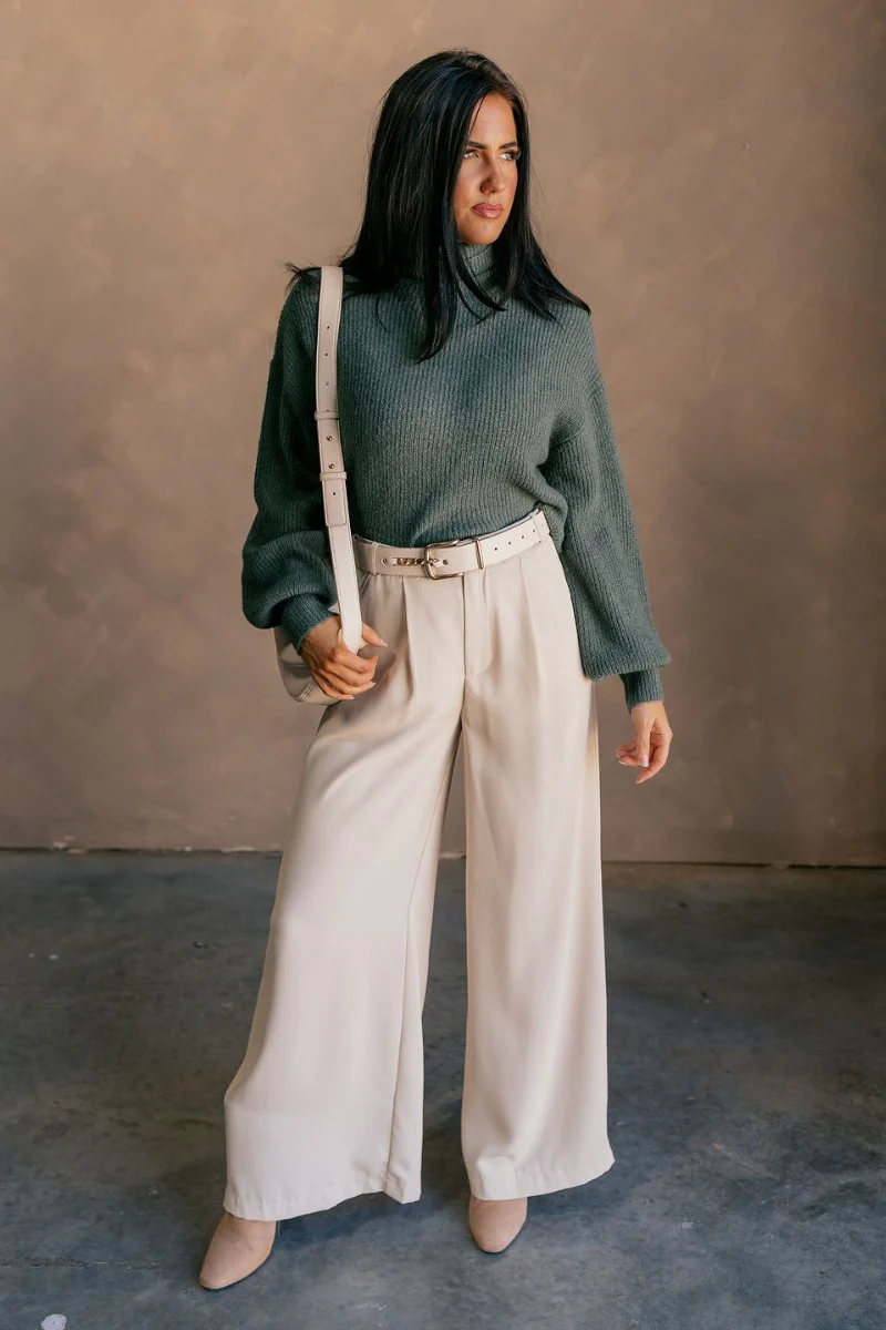 Jenna Green Cropped Turtleneck Sweater