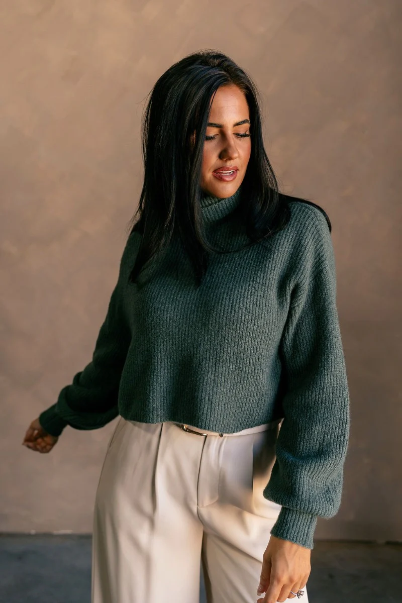 Jenna Green Cropped Turtleneck Sweater - Image 3