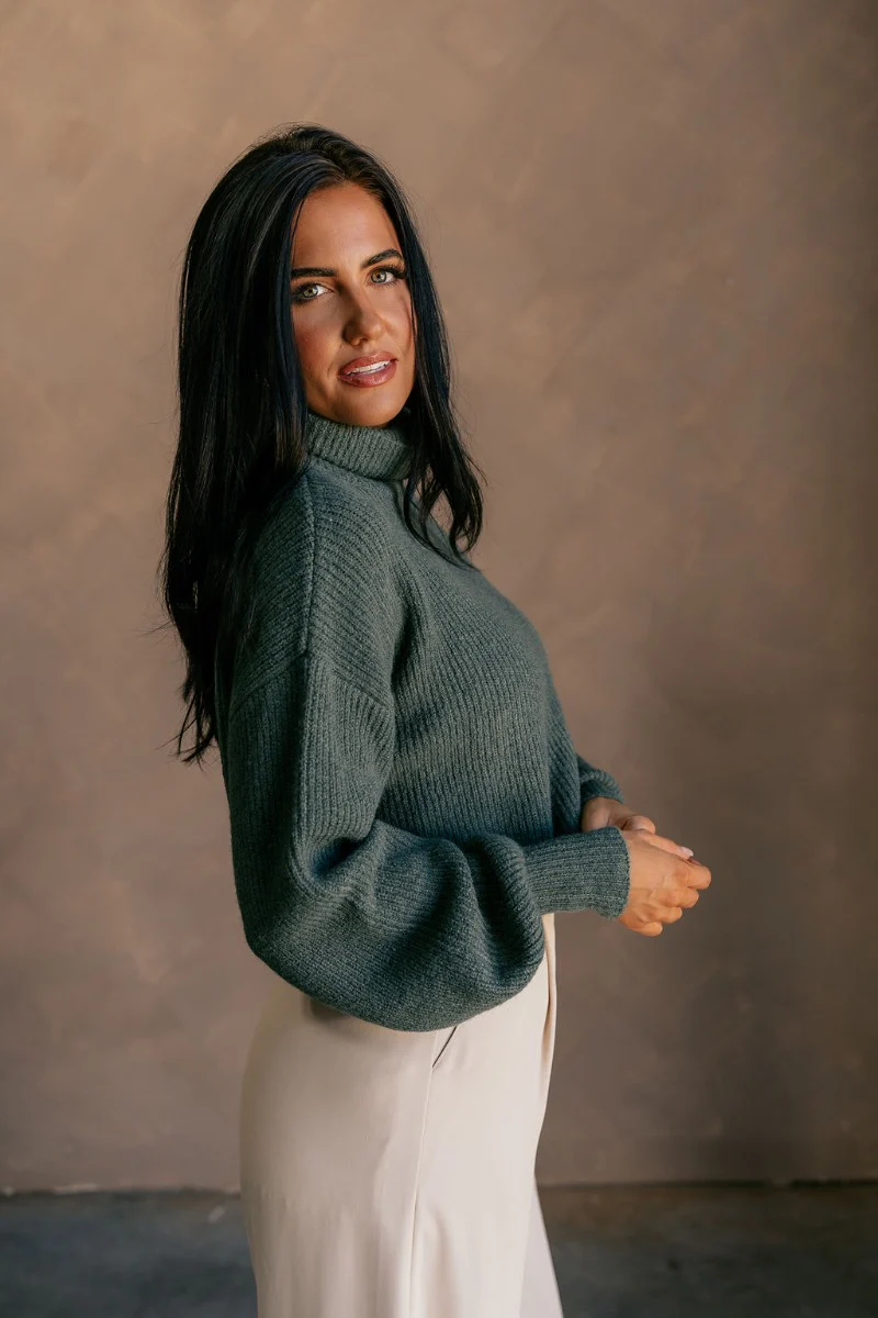 Jenna Green Cropped Turtleneck Sweater - Image 4