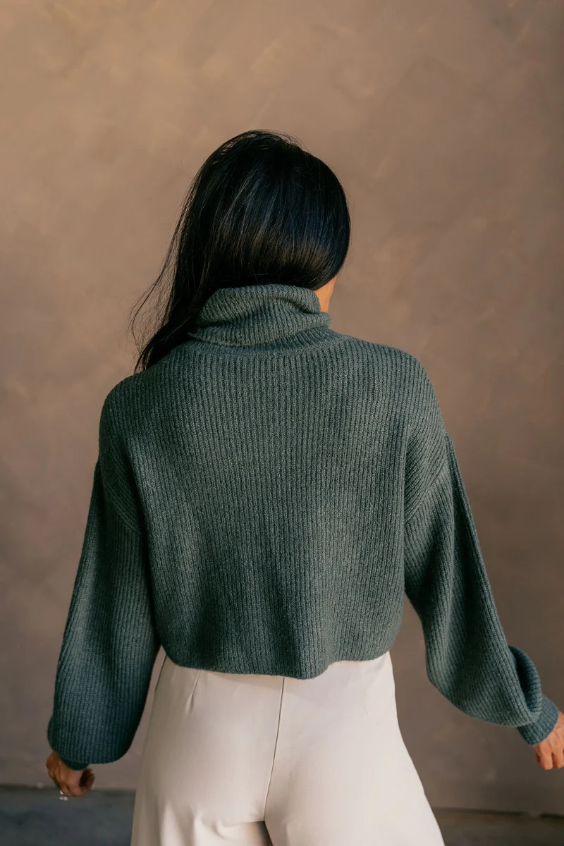 Jenna Green Cropped Turtleneck Sweater - Image 5