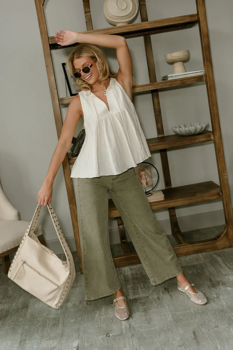 Jenna Olive Wide Leg Pants - Image 2