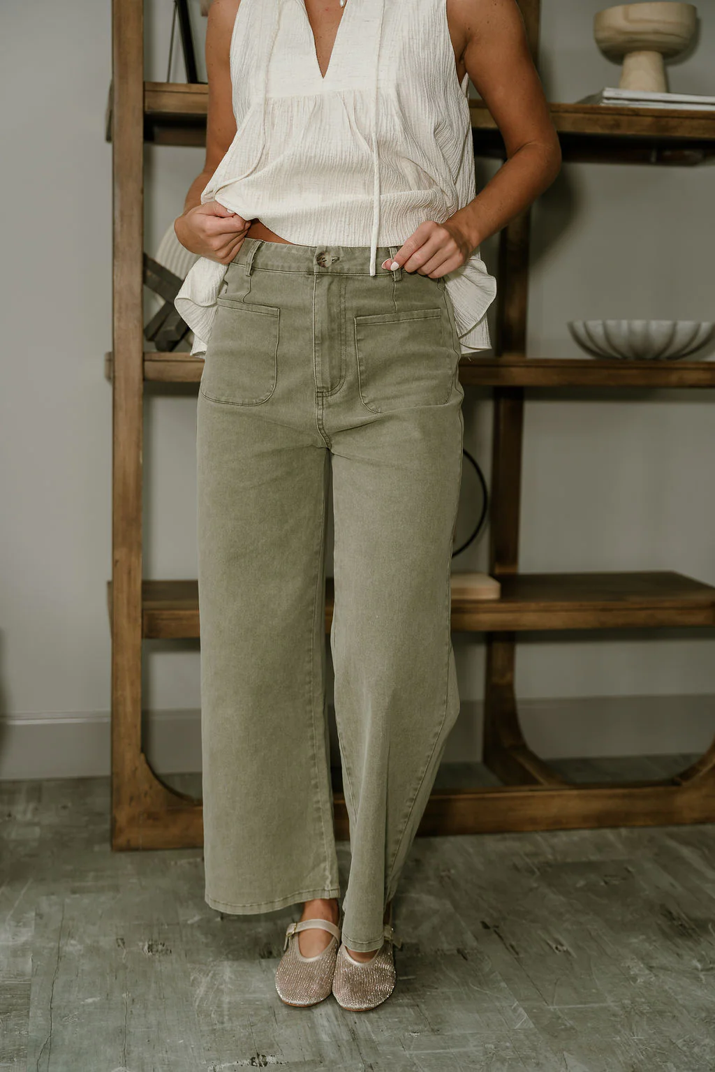 Jenna Olive Wide Leg Pants - Image 3
