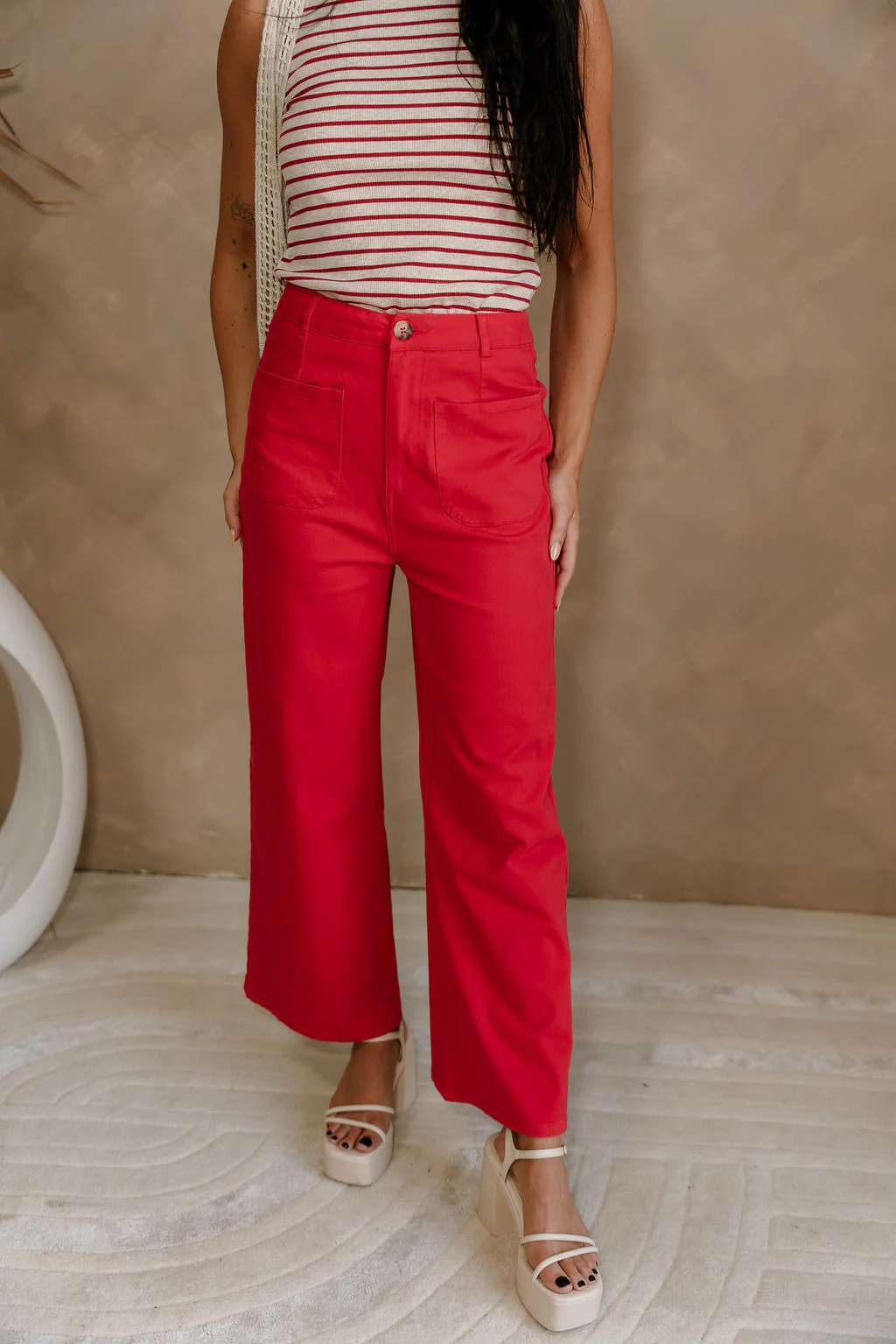 Jenna Red Wide Leg Pants - Image 3