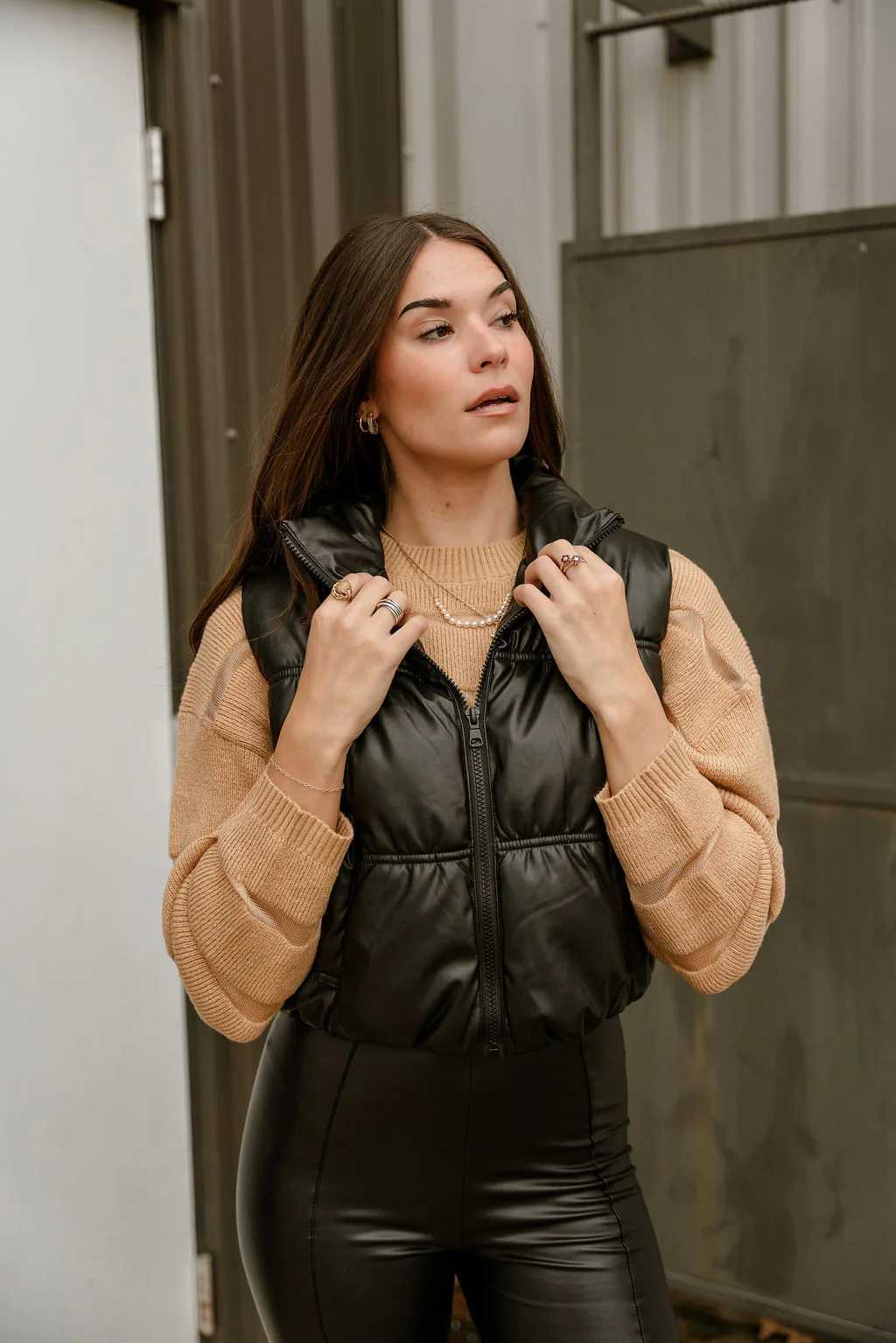 Jennifer Black Faux Leather Puffer Vest - Image 3