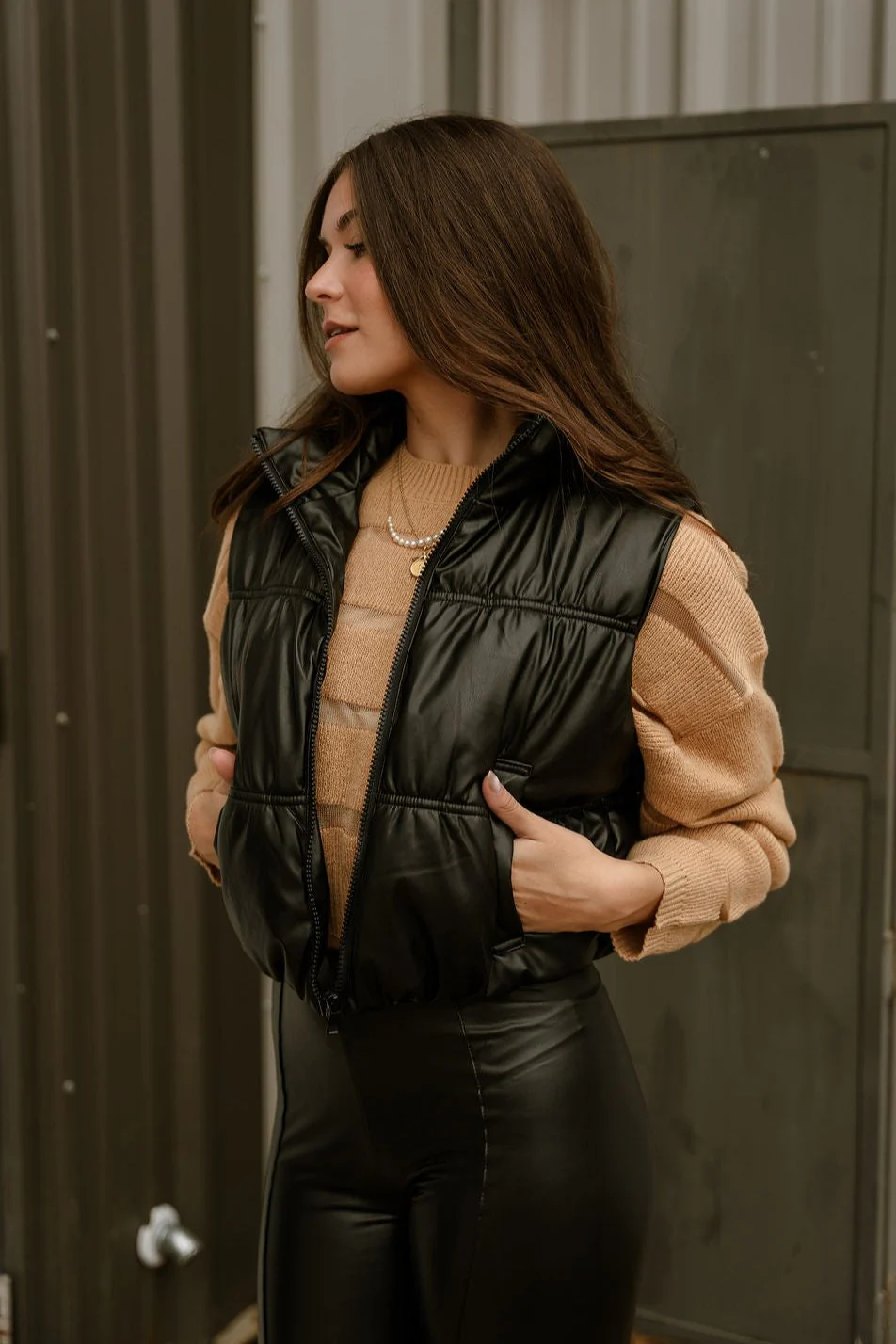 Jennifer Black Faux Leather Puffer Vest - Image 4