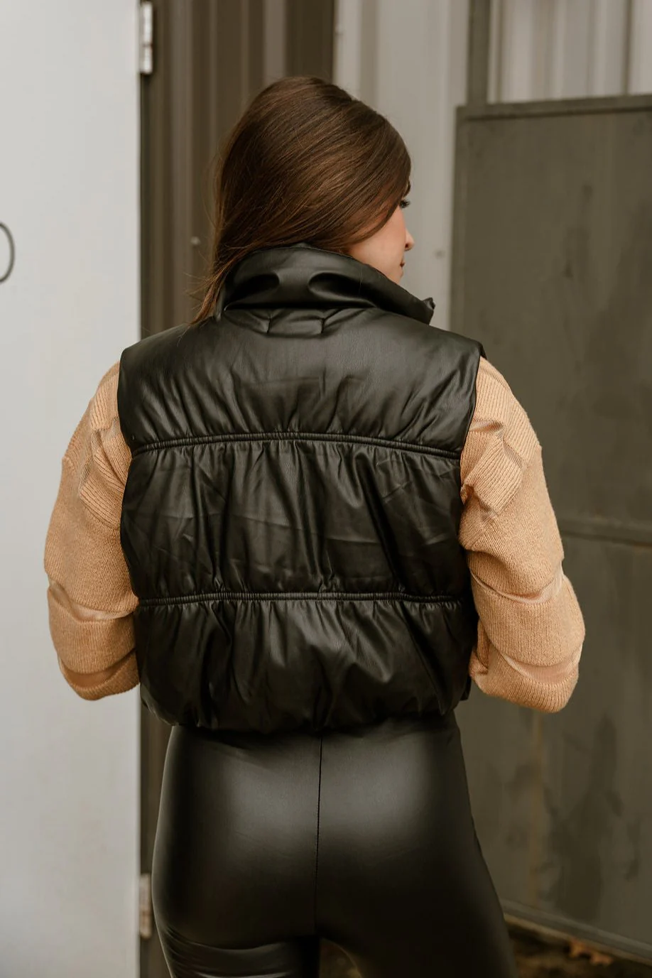 Jennifer Black Faux Leather Puffer Vest - Image 5
