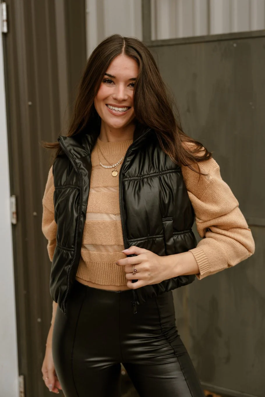 Jennifer Black Faux Leather Puffer Vest - Image 7