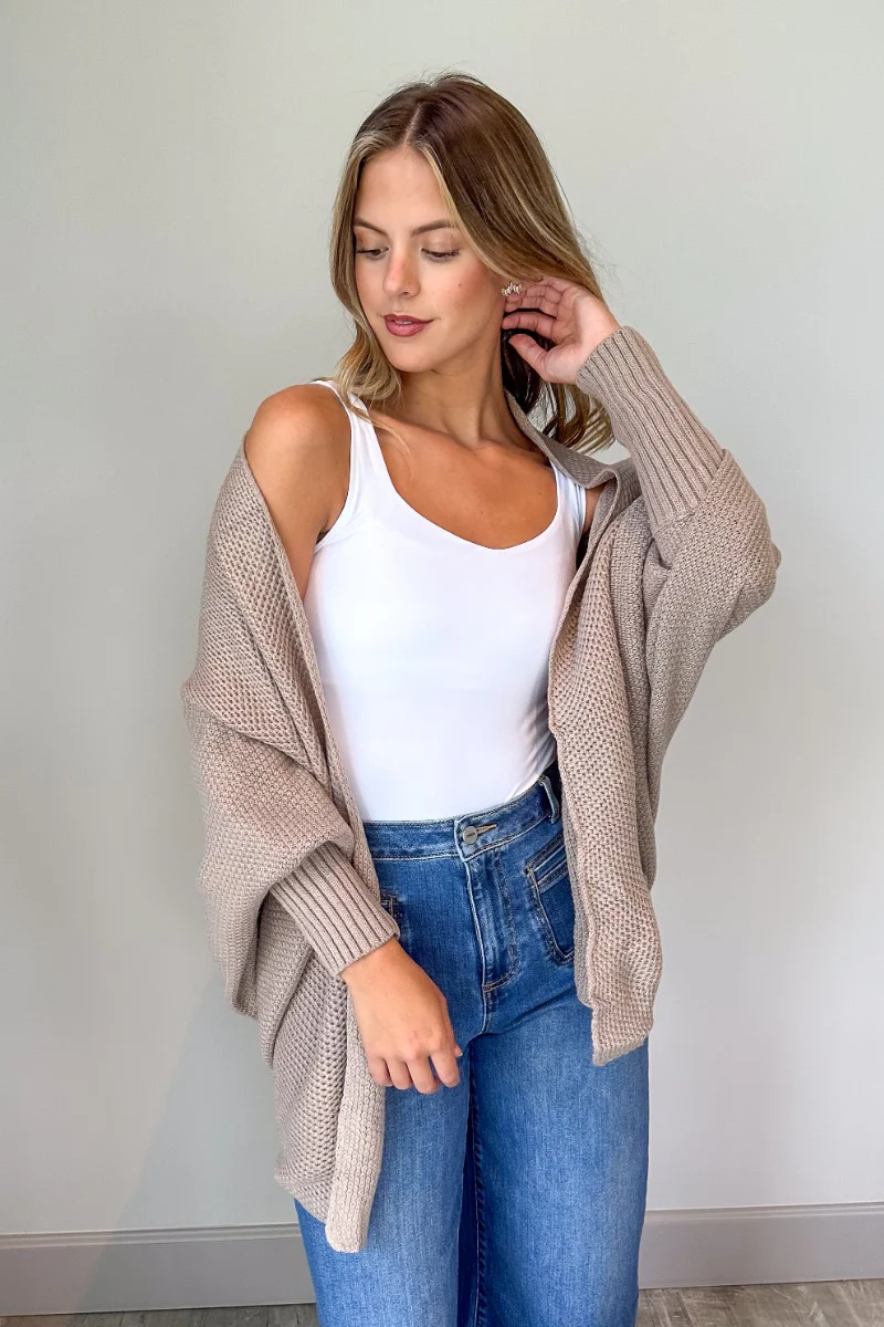 Jennifer Mocha Knit Long Sleeve Open Cardigan