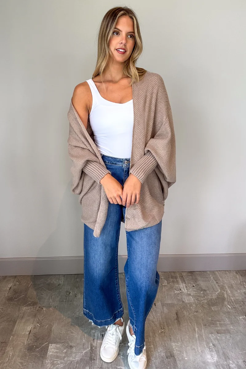 Jennifer Mocha Knit Long Sleeve Open Cardigan - Image 3