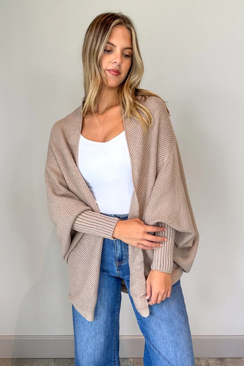 Jennifer Mocha Knit Long Sleeve Open Cardigan - Image 4