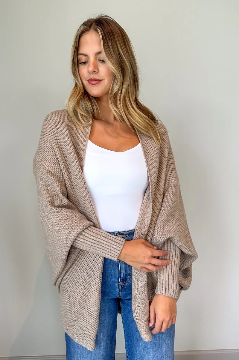 Jennifer Mocha Knit Long Sleeve Open Cardigan - Image 5