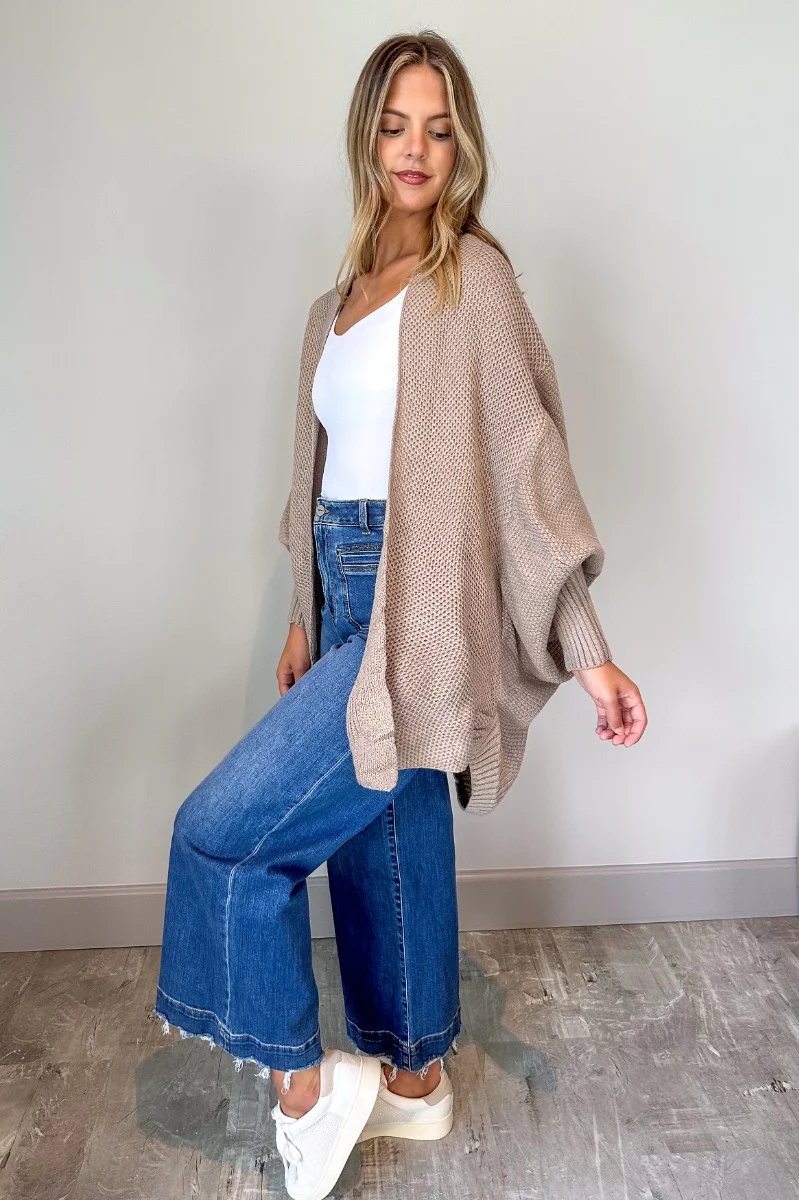 Jennifer Mocha Knit Long Sleeve Open Cardigan - Image 6