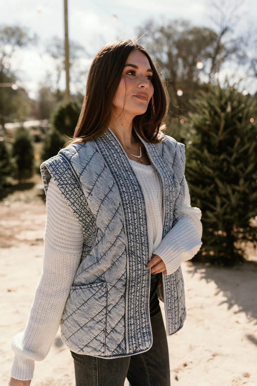 Jenny Washed Denim Quilted Vest - Image 3