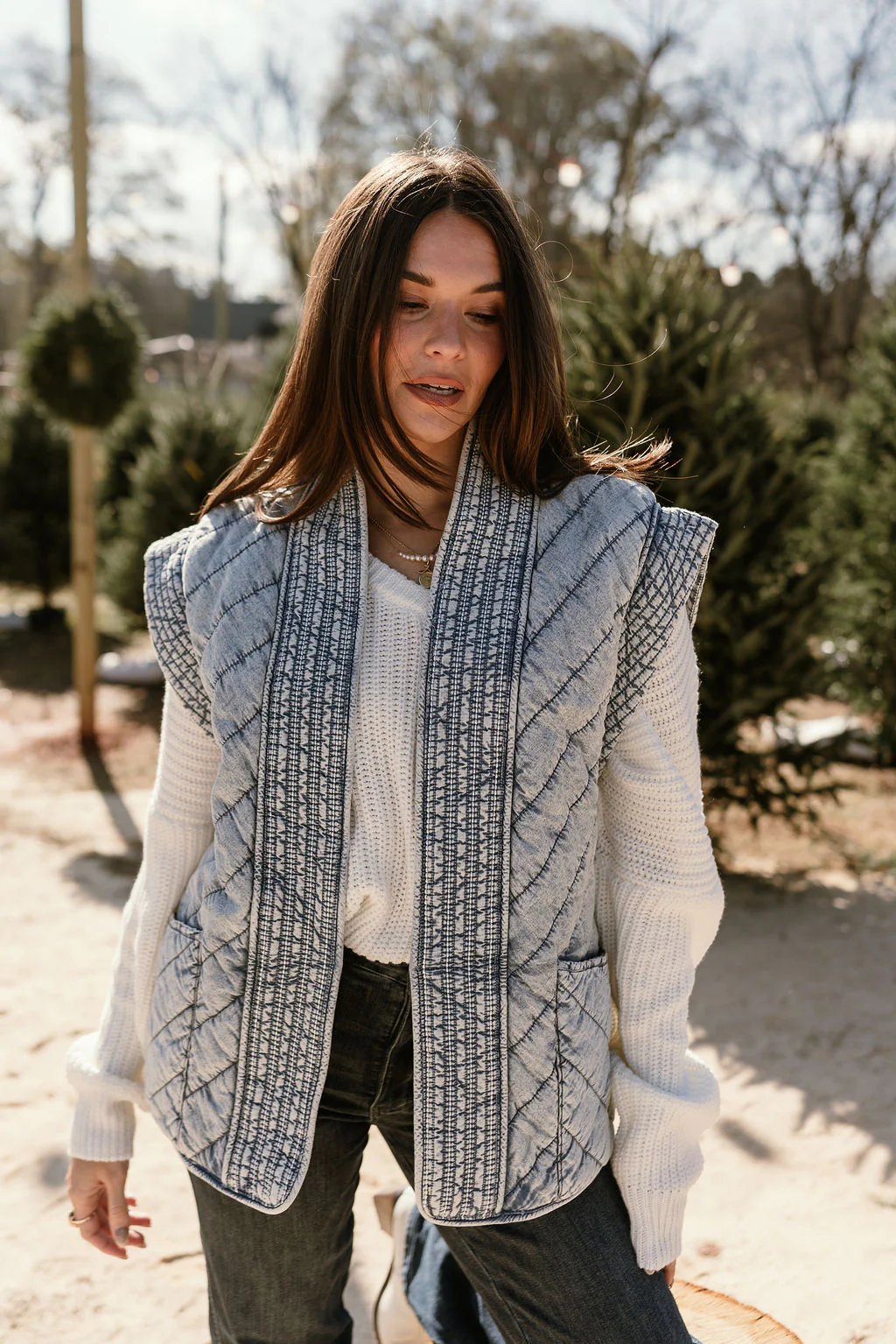 Jenny Washed Denim Quilted Vest - Image 5