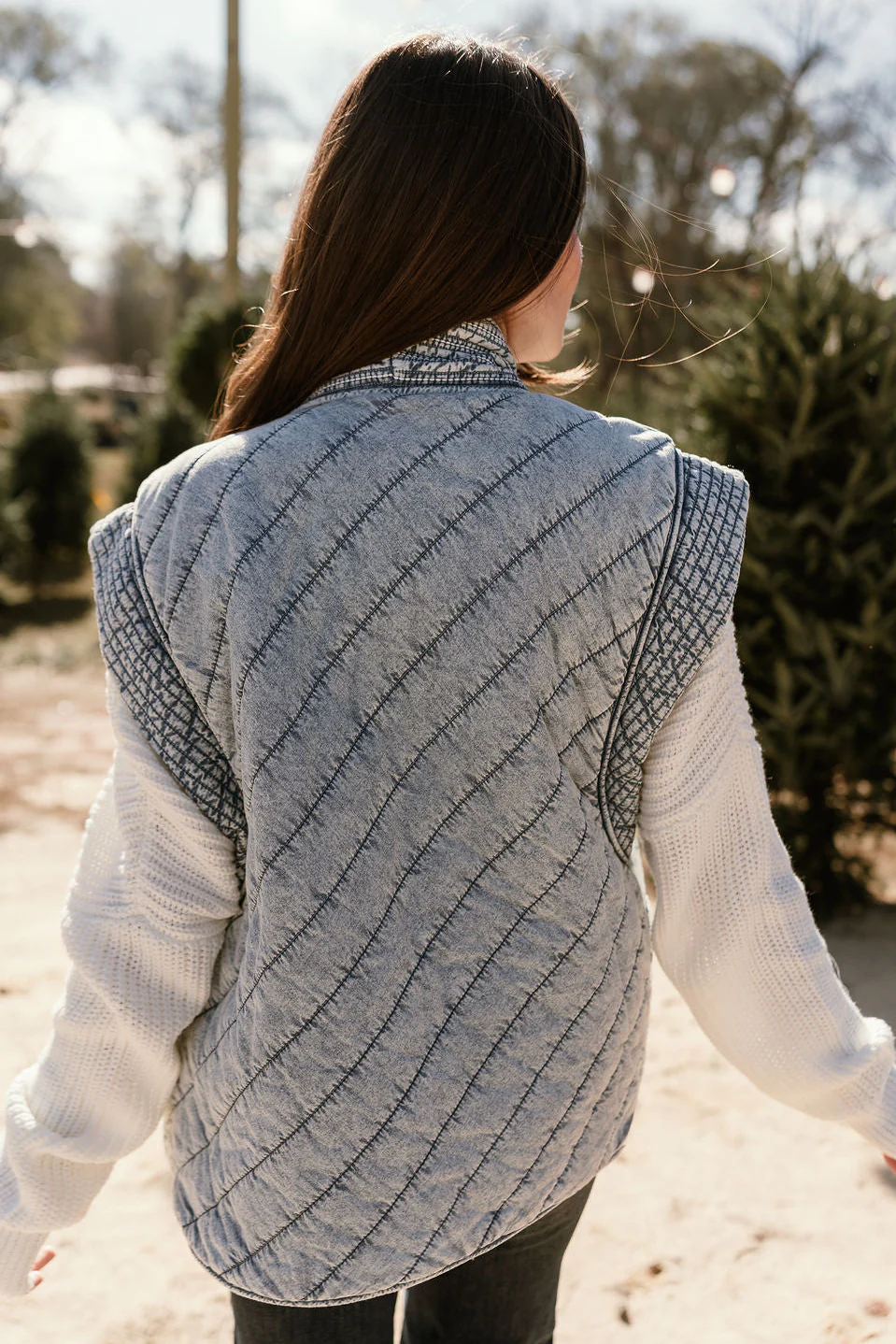 Jenny Washed Denim Quilted Vest - Image 8