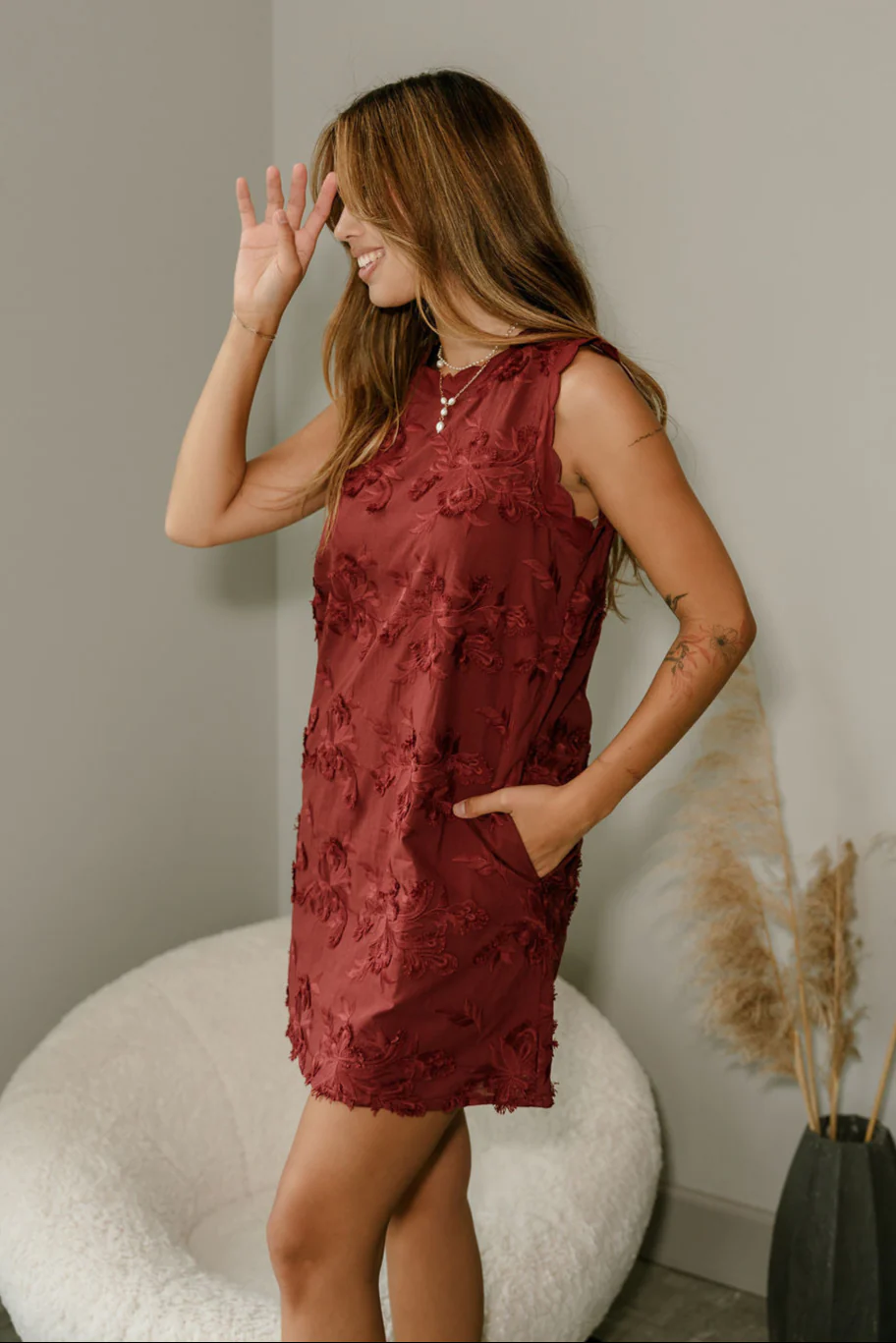 Jessa Burgundy 3D Floral Mini Dress - Image 3