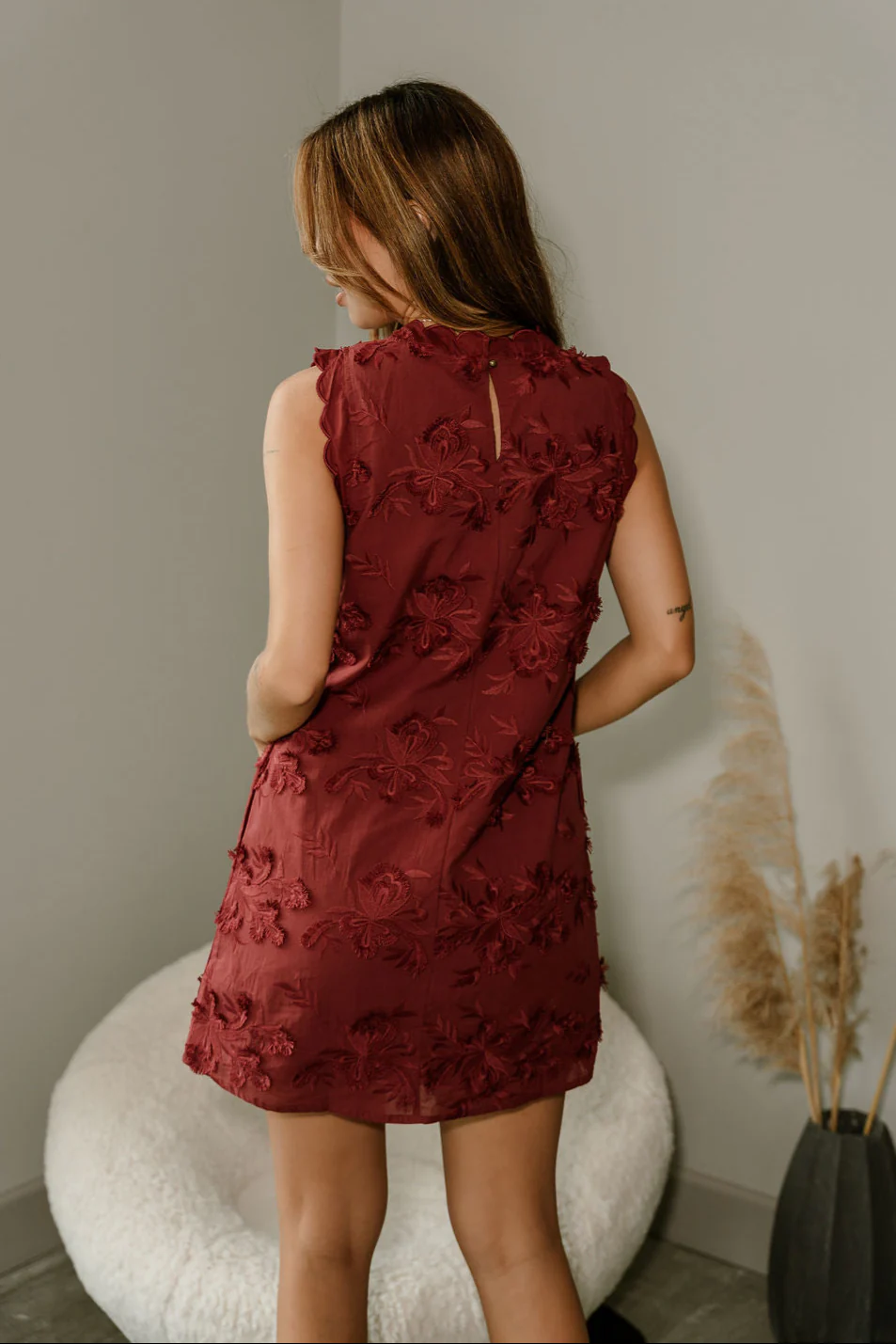 Jessa Burgundy 3D Floral Mini Dress - Image 4