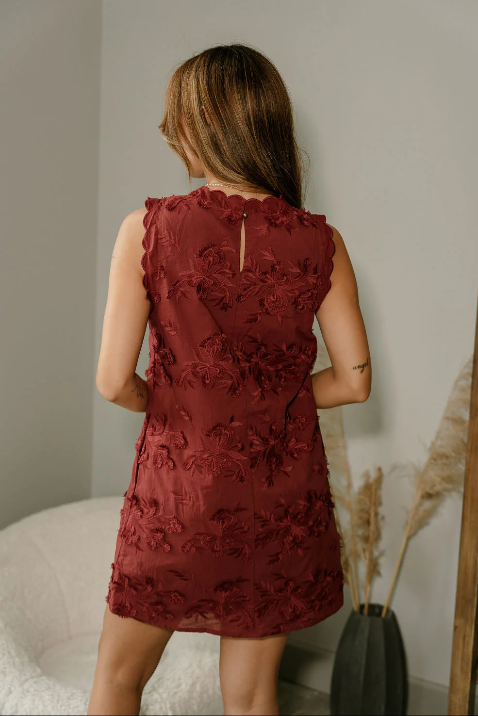 Jessa Burgundy 3D Floral Mini Dress - Image 9