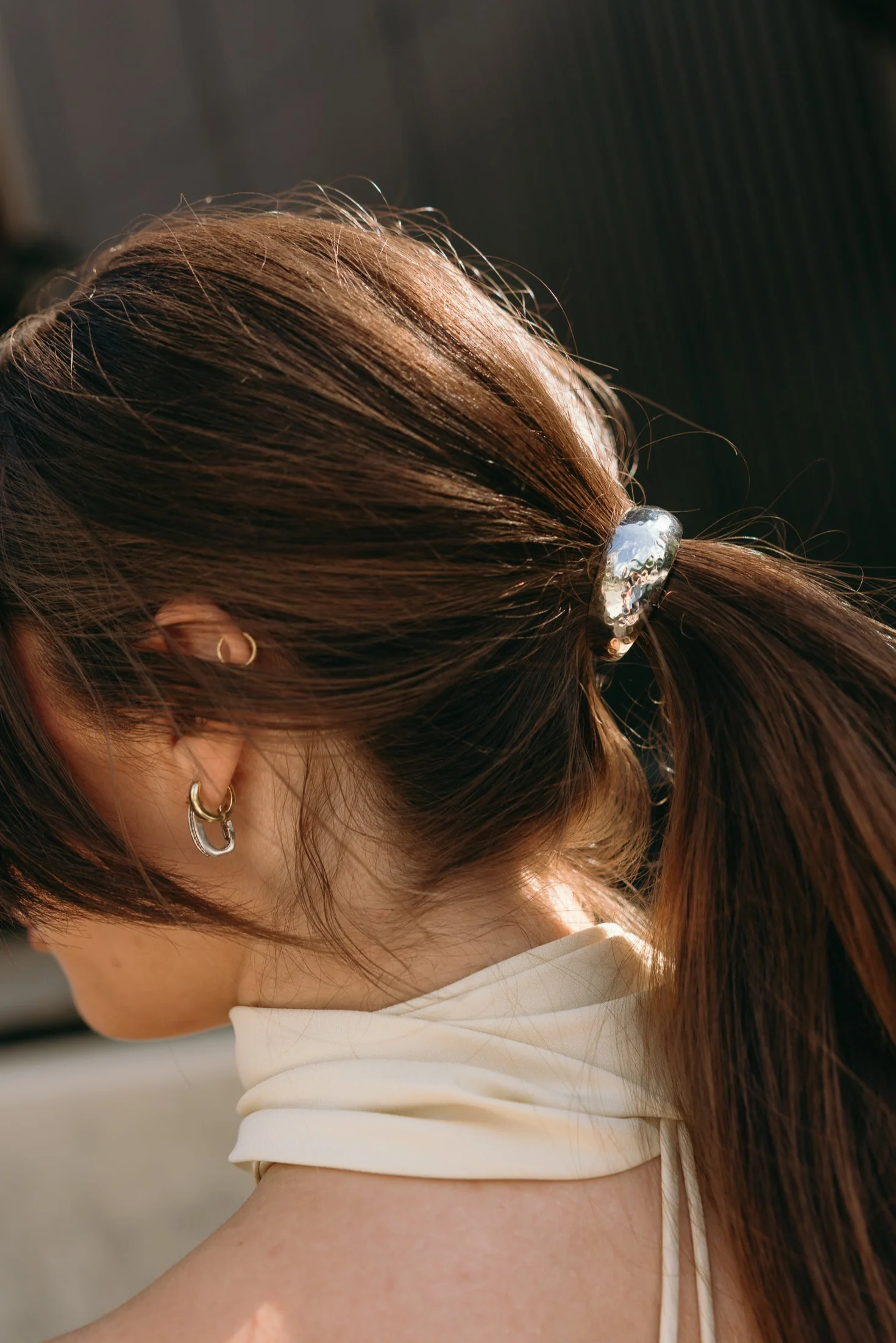 Jessa Silver Hammered Metal Cuff Hair Tie