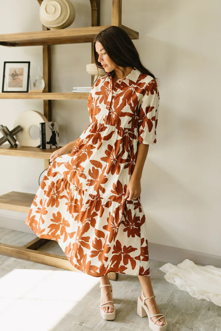 Jessica Brown & Cream Floral Midi Dress