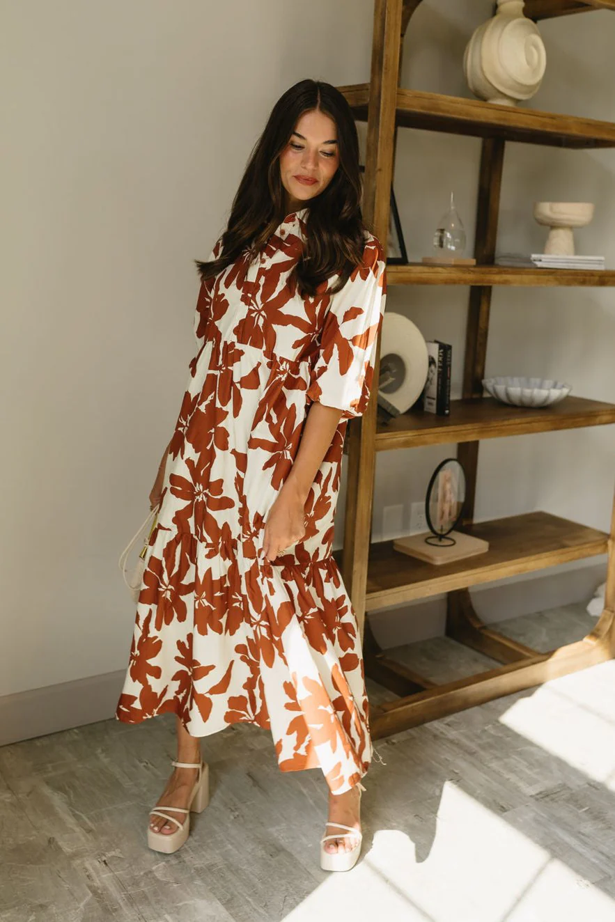 Jessica Brown & Cream Floral Midi Dress - Image 2