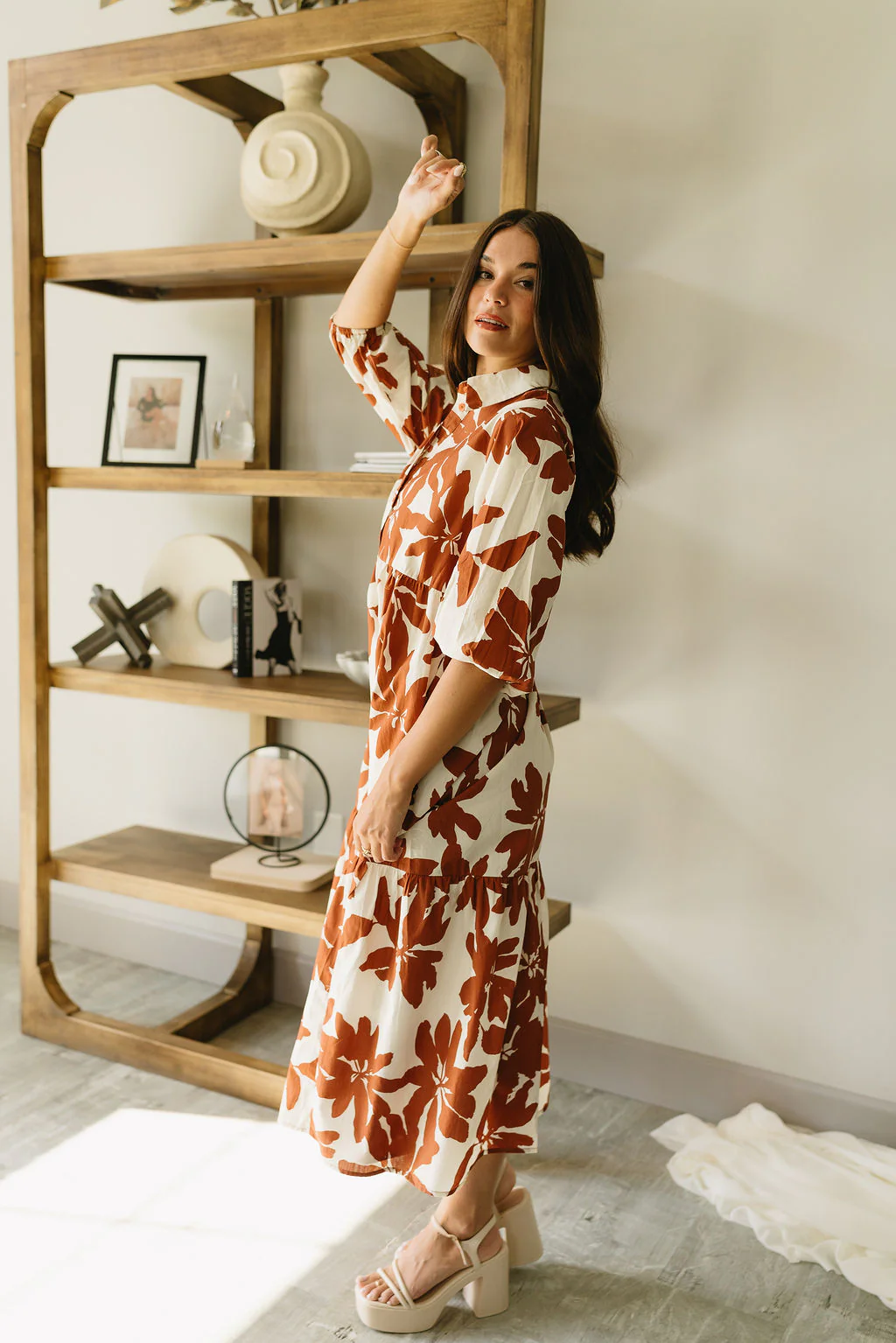 Jessica Brown & Cream Floral Midi Dress - Image 5