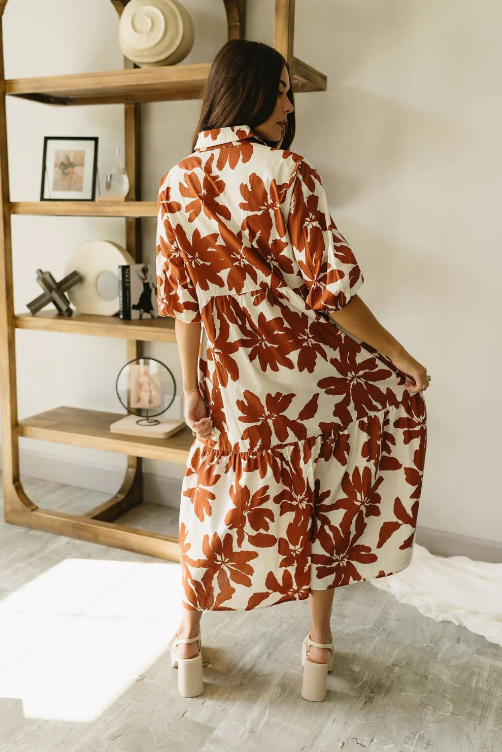Jessica Brown & Cream Floral Midi Dress - Image 6