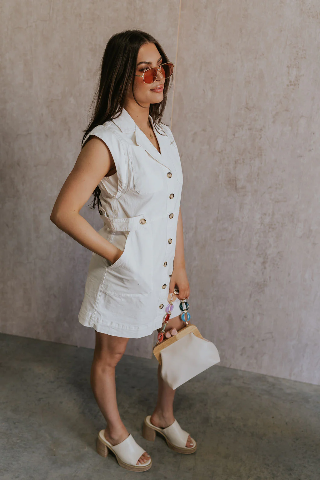 Jessica Off White Tortoise Button-Up Mini Dress - Image 8