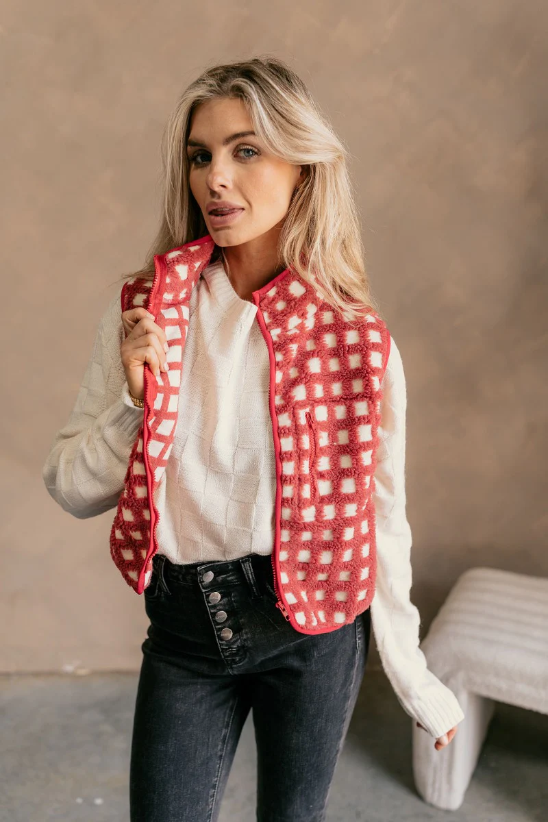 Jessica Red and White Checkered Vest