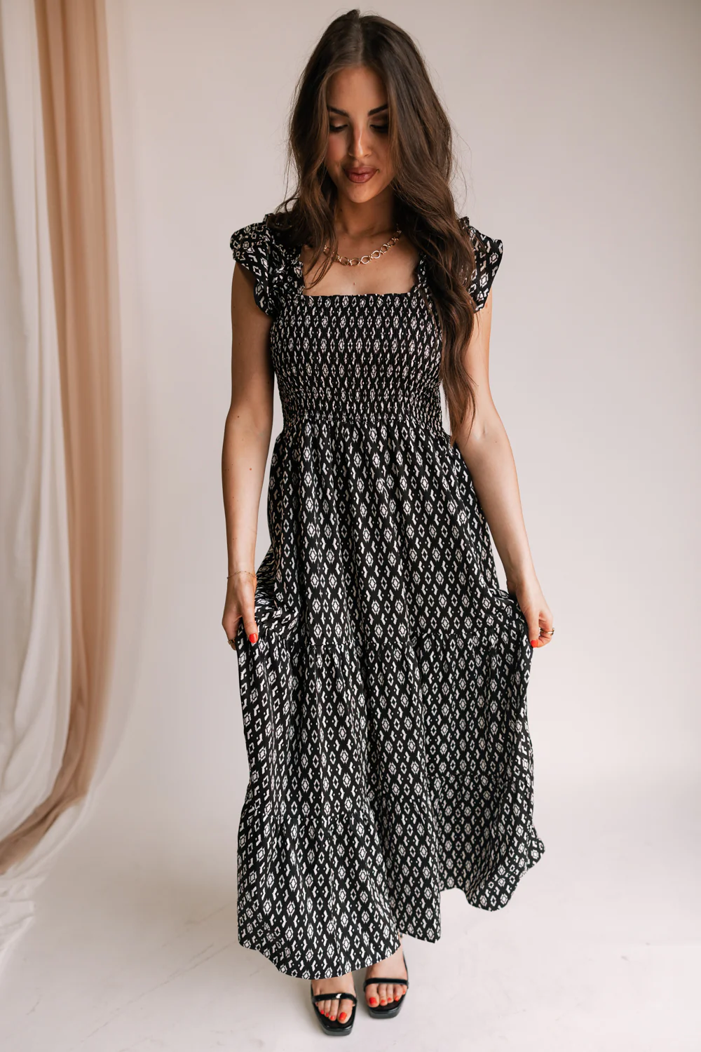 Jessie Black & White Printed Midi Dress