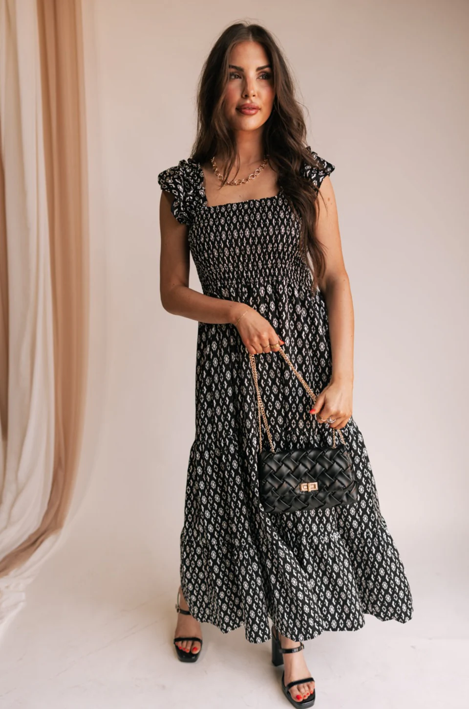 Jessie Black & White Printed Midi Dress - Image 2