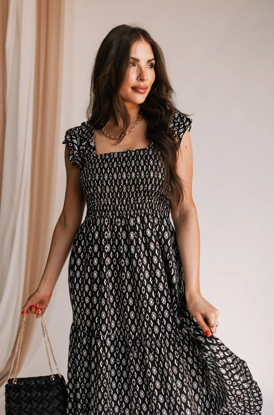 Jessie Black & White Printed Midi Dress - Image 5