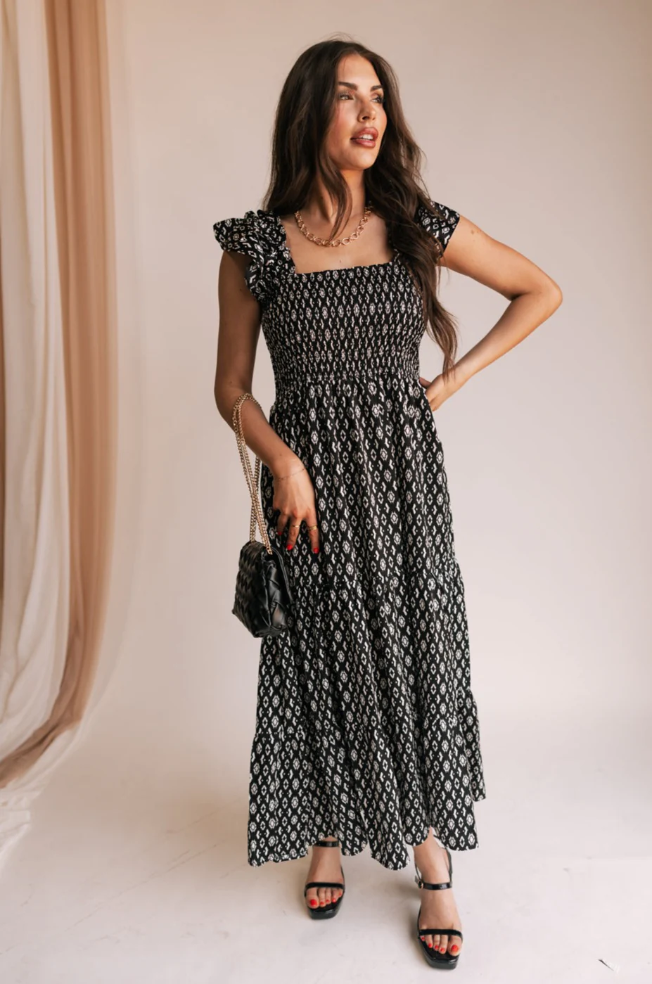 Jessie Black & White Printed Midi Dress - Image 6