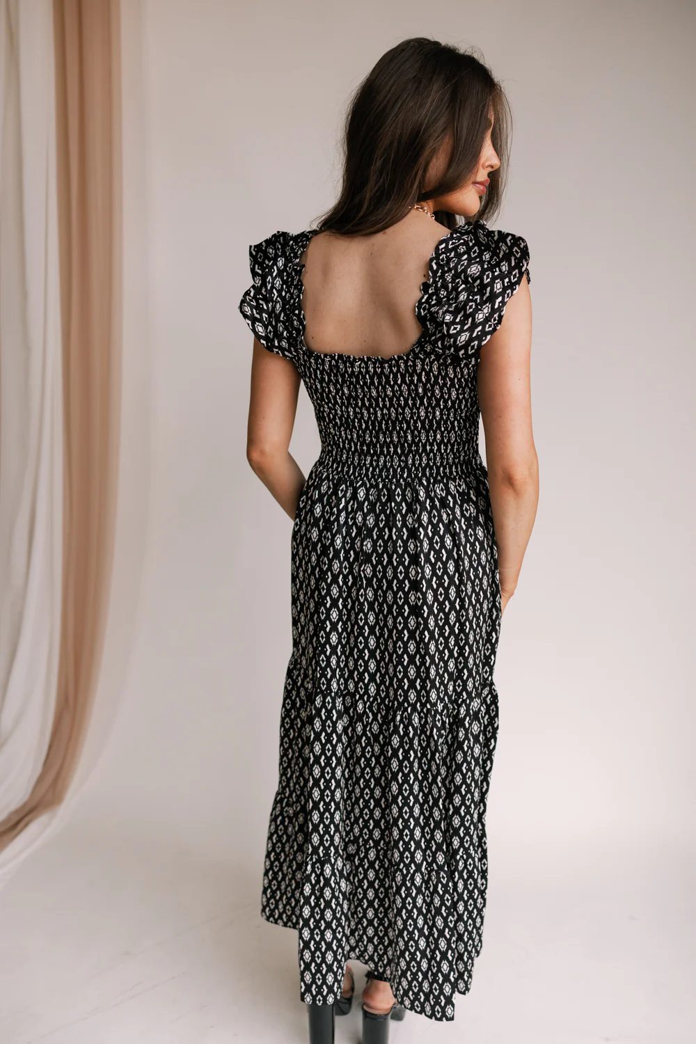 Jessie Black & White Printed Midi Dress - Image 7