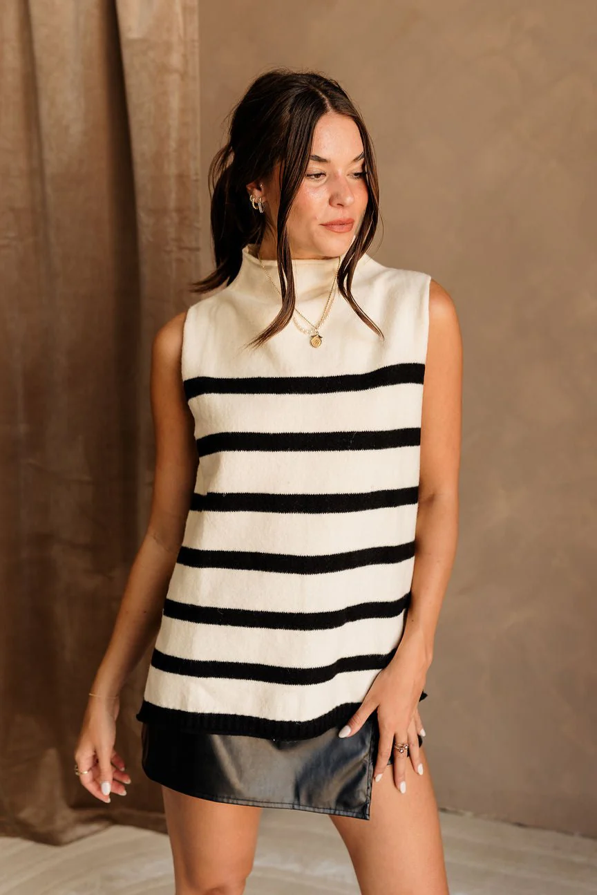 Jessie Cream & Black Striped Sleeveless Sweater