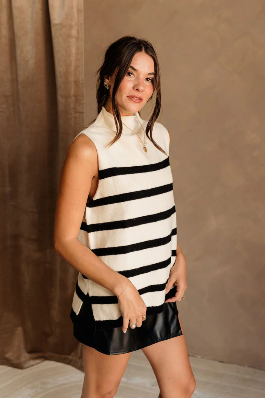 Jessie Cream & Black Striped Sleeveless Sweater - Image 3
