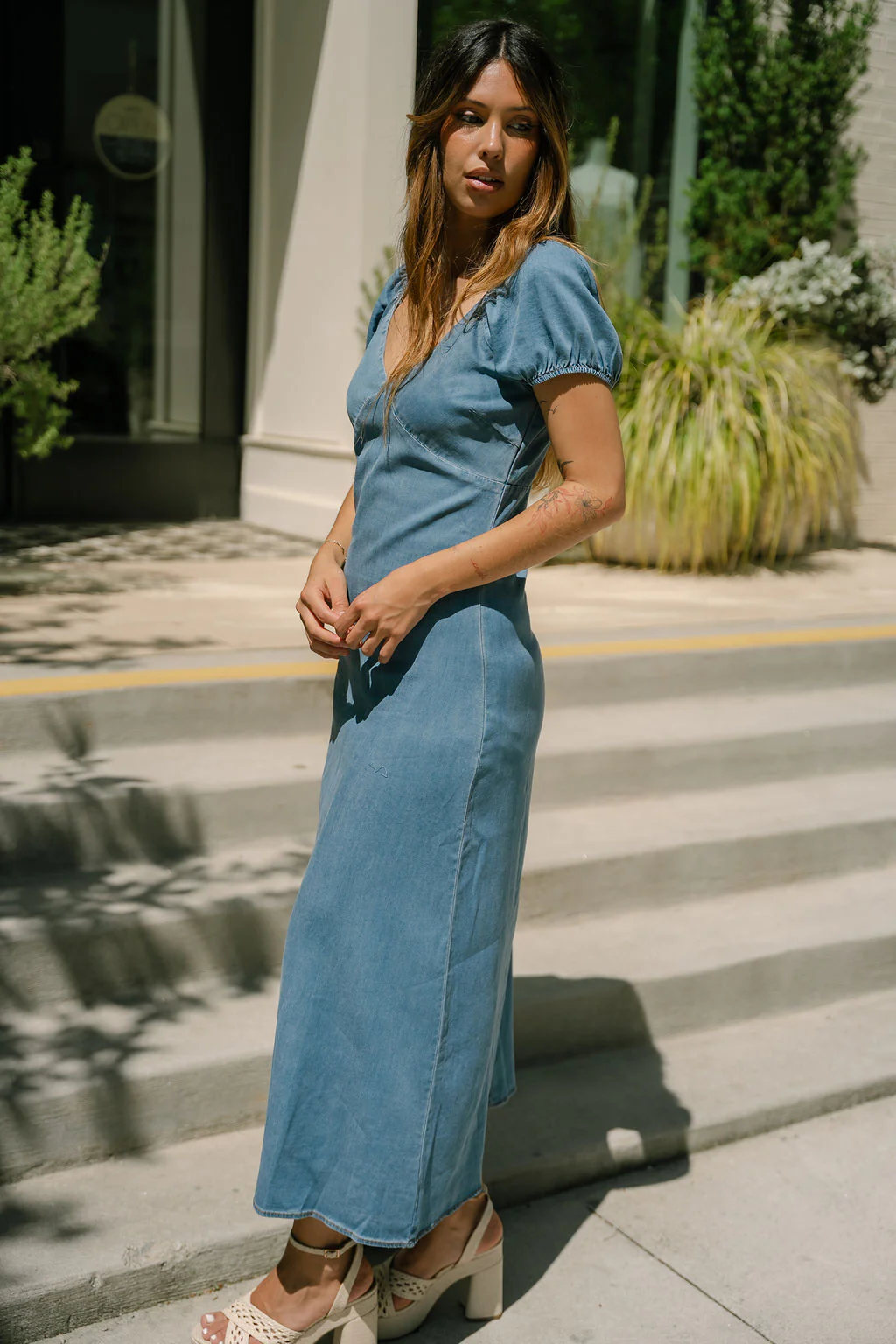 Jessie Denim Puff Sleeve Maxi Dress - Image 5